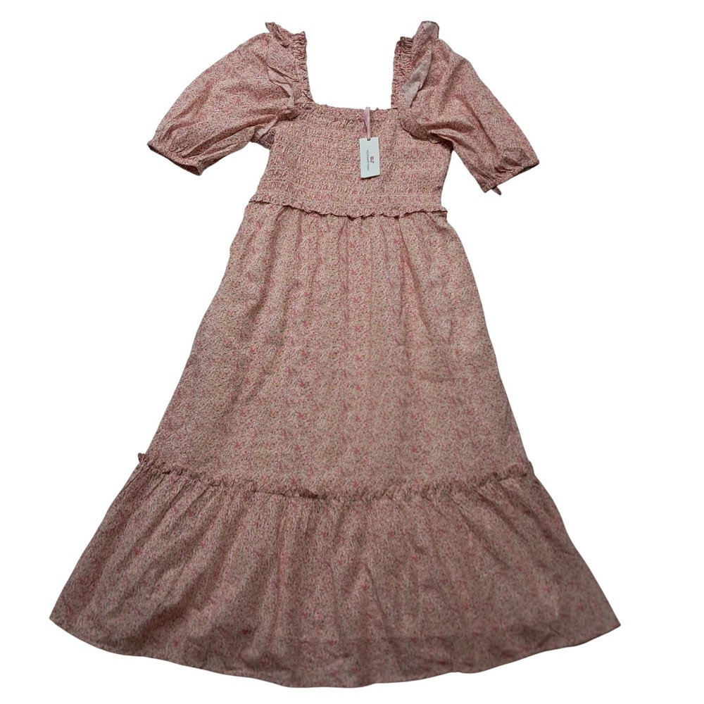 NWT Vineyard Vines Dress Women's Medium‎ Midi Pink Floral Smocked Cottagecore